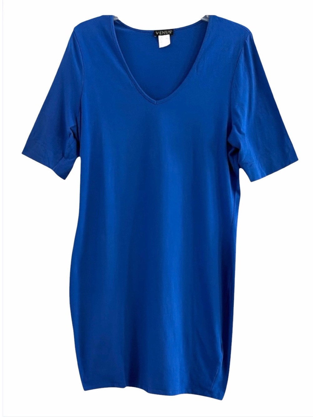 Venus Royal Blue Cotton Mini Dress V-Neck Casual Knit Loungewear Tunic XL